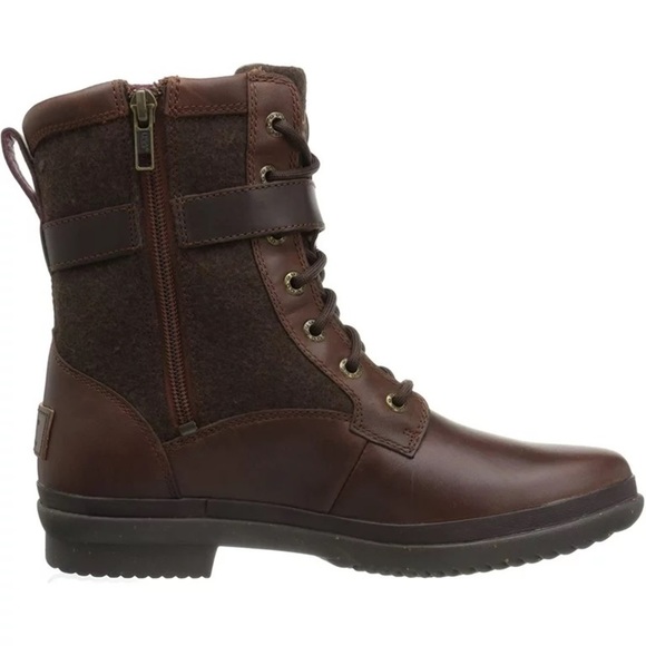 UGG Shoes - UGG Dark Brown Wool & Leather AUSTRALIA Kesey Laced Side Zip Low Boots US 8